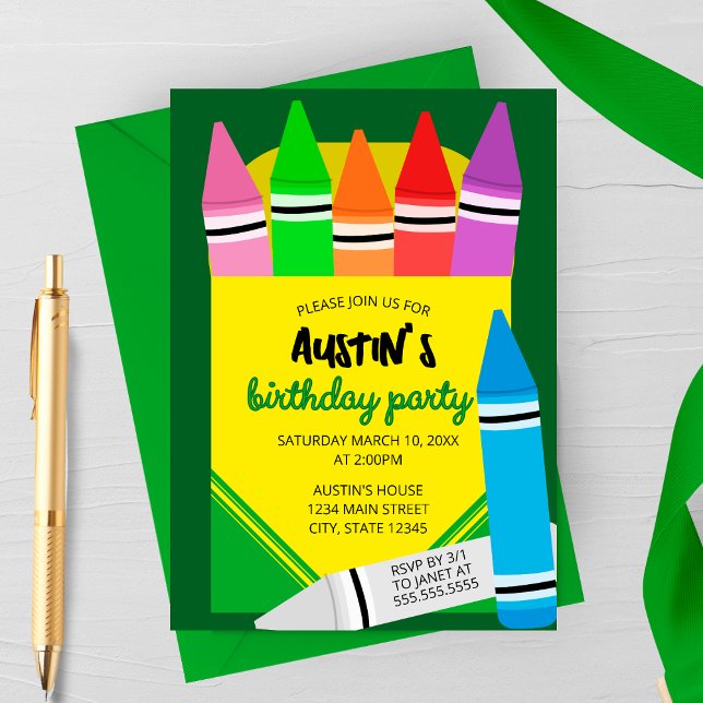 Colorful Crayon Box Kids Birthday Party Invitation (Créateur téléchargé)