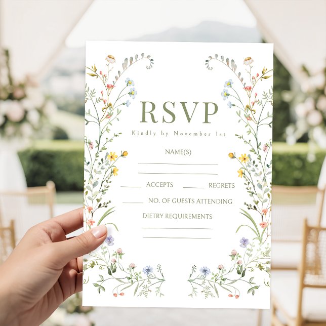 Colorful delicate meadow flower Wedding RSVP cards (Créateur téléchargé)