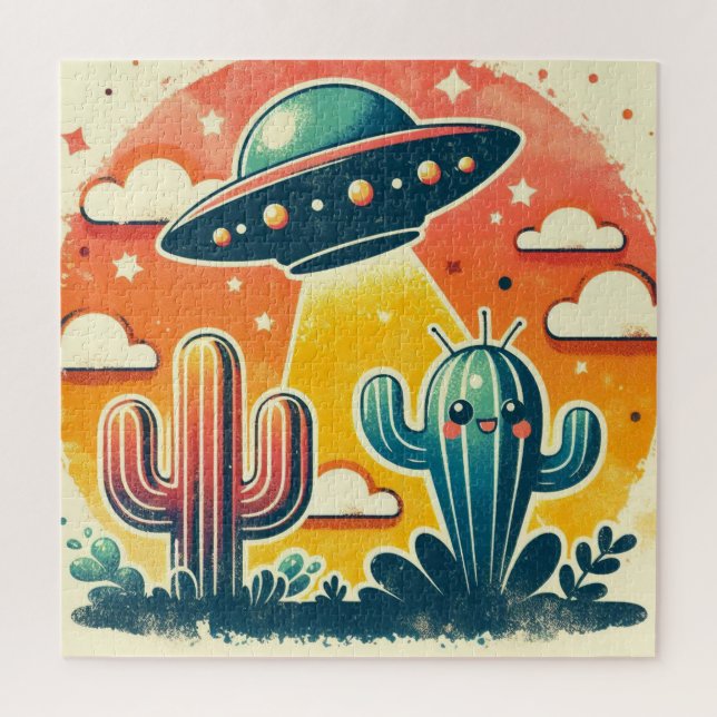 Colorful Desert Scene with UFO Jigsaw Puzzle (Vertical)