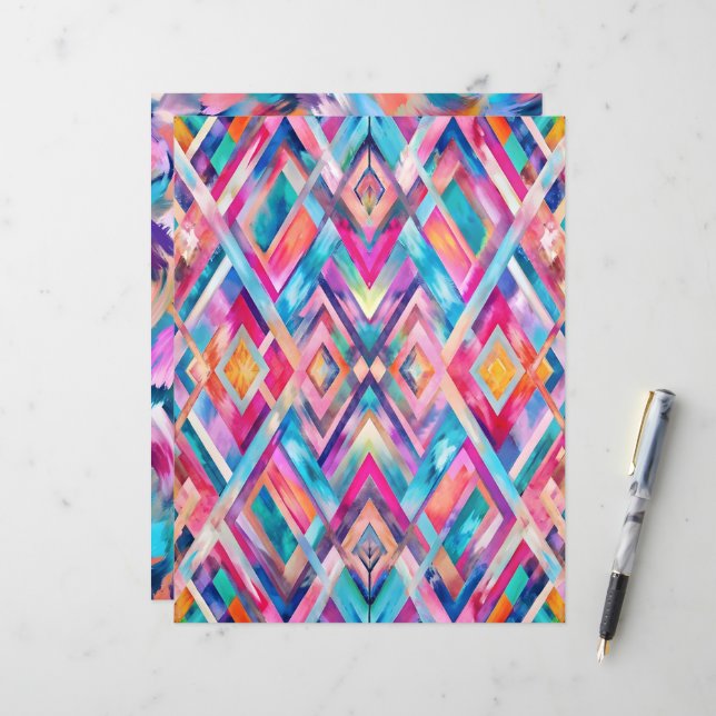 Colorful diamond pattern abstract scrapbook paper (Devant/Arrière en situation)