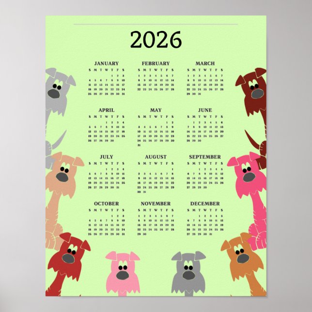 Colorful Dogs Design 2026 Calendar Poster (Devant)