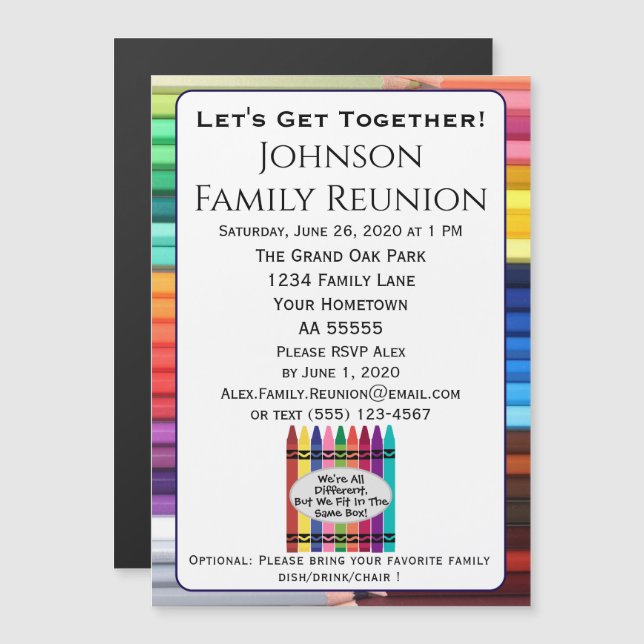 Colorful Family Reunion Invitation Magnet Card (Devant / Derrière)