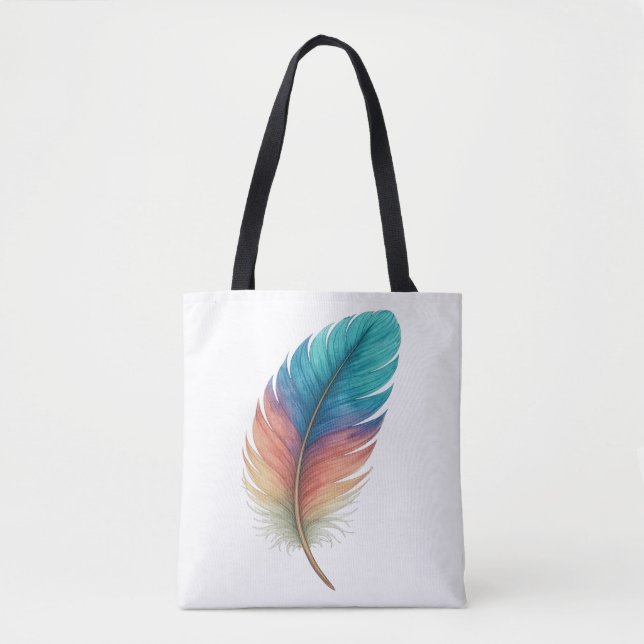 Colorful Feather Tote Bag – Boho Art Style  (Devant)