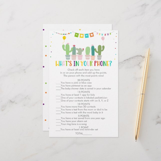 Colorful Fiesta Cactus What's In Your Phone Game (Devant/Arrière en situation)