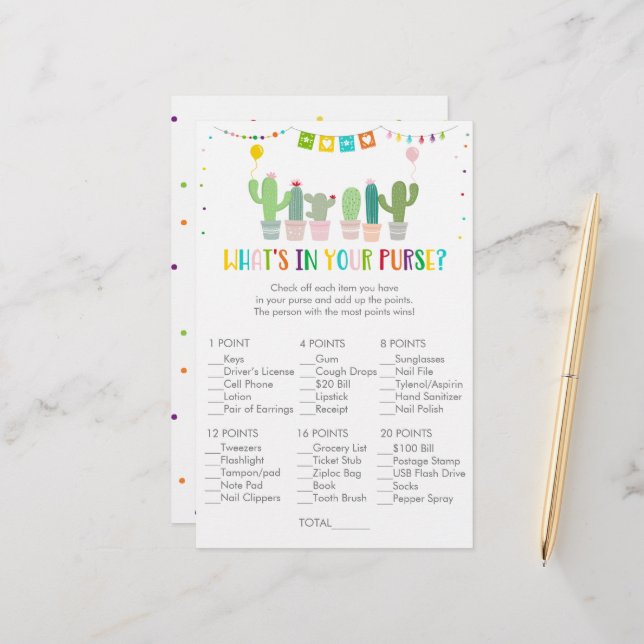 Colorful Fiesta Cactus What's In Your Purse Game (Devant/Arrière en situation)