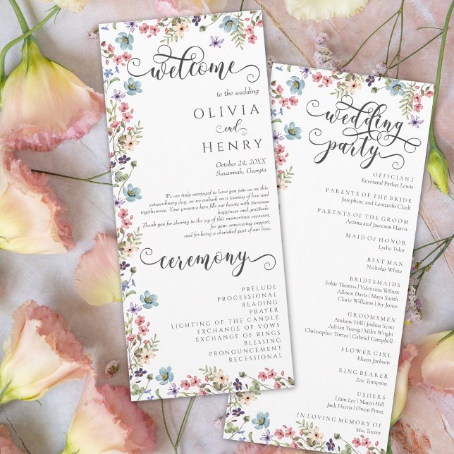 Colorful Fleur sauvage Rustic Wedding Programme (Créateur téléchargé)