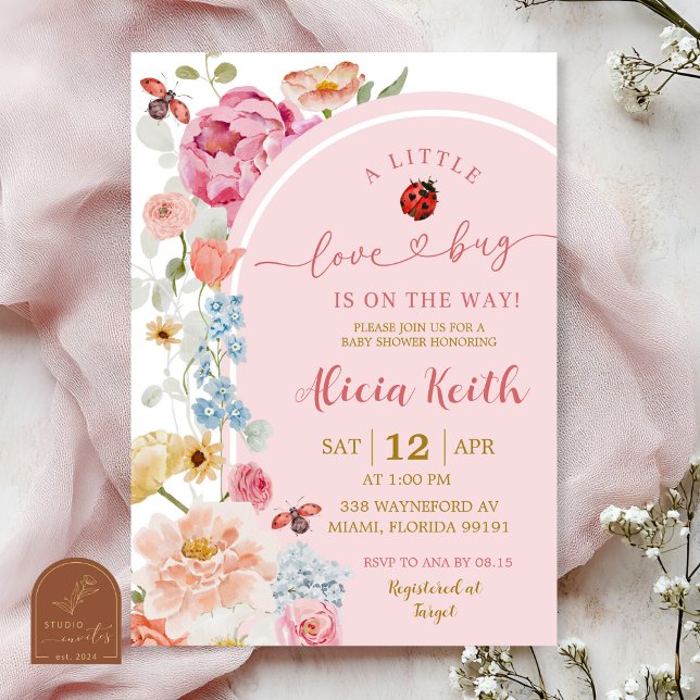 Colorful Floral Lovebug Baby Shower Invitation (Créateur téléchargé)