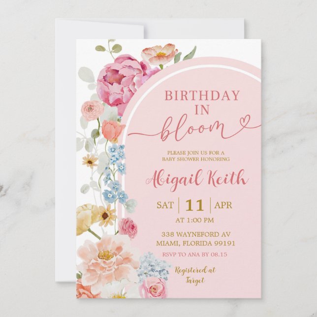 Colorful Floral Spring Baby in Bloom Invitation (Devant)