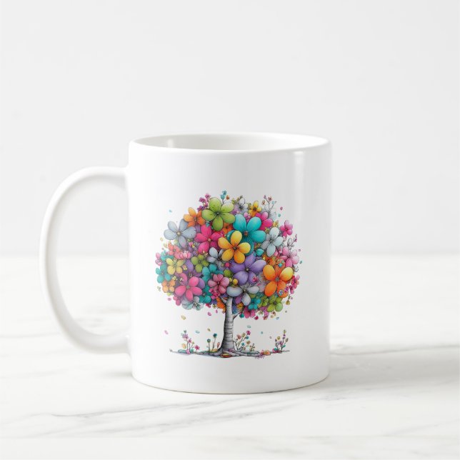 Colorful Floral Tree Mug – Vibrant Botanical Art (Gauche)