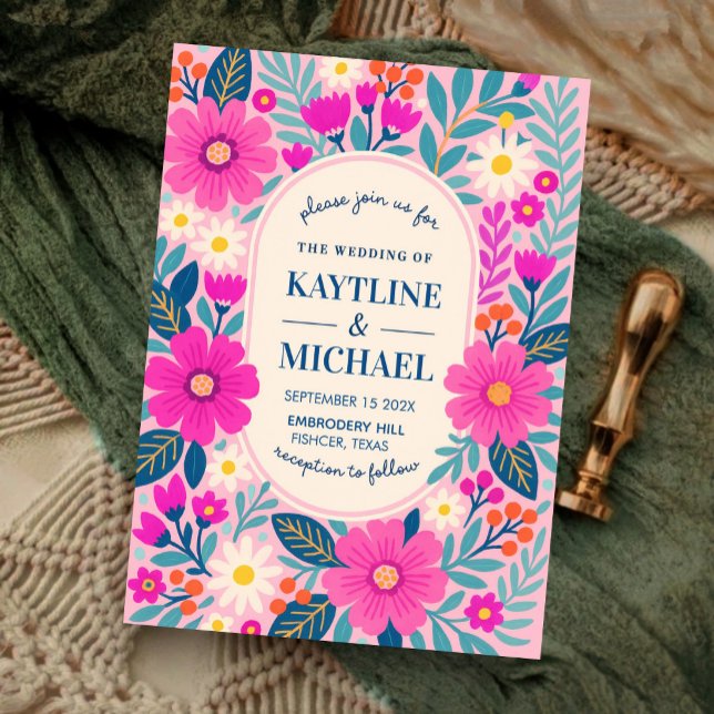 Colorful Floral Wedding Invitation Pink Botanical (Créateur téléchargé)