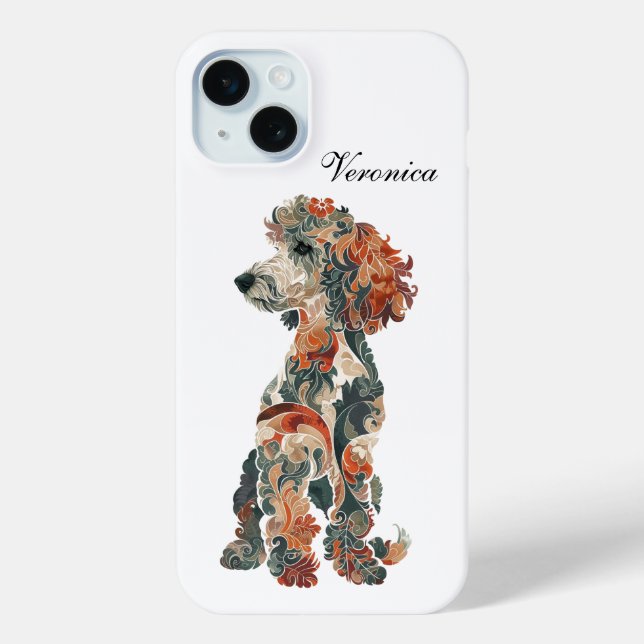 Colorful Folk Art Standard Poodle iPhone 15 Coque (Verso)