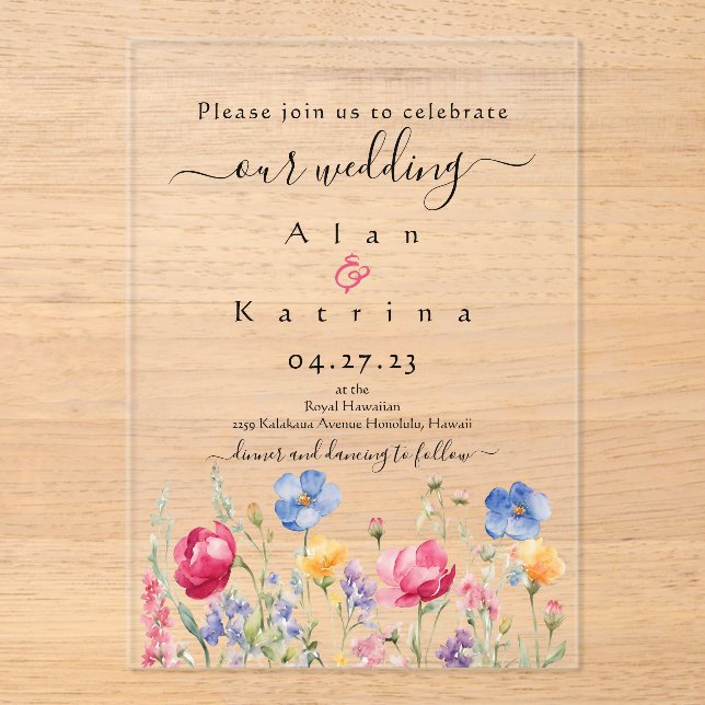 Colorful Garden Boho Wildflower Wedding Invitation (Recto)