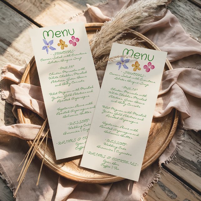 Colorful Hand Drawn Floral Spring Wedding Menu  (Créateur téléchargé)