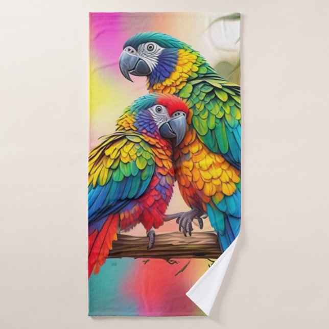 Colorful Macaw Parrots On A Branch-45739 (Serviette de bain)