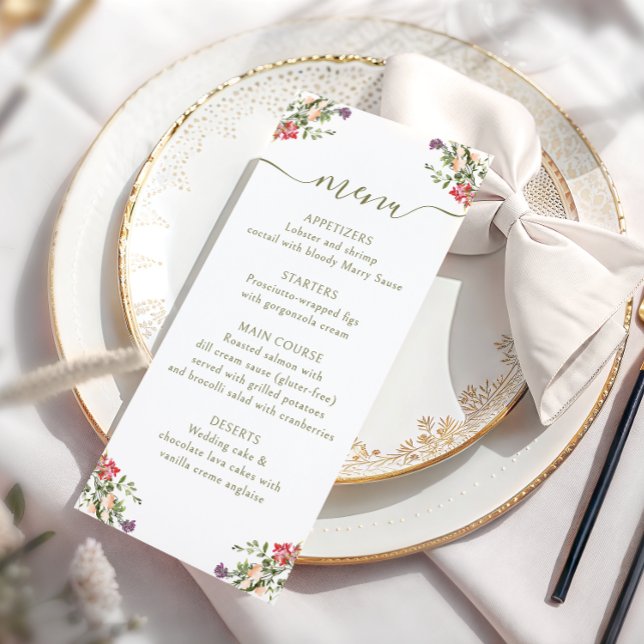 Colorful Meadow Flower Rustic Wedding Menu Card (Créateur téléchargé)
