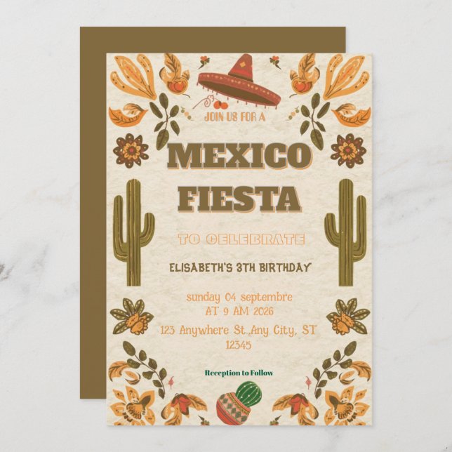 Colorful Mexican Fiesta Birthday  Invitation (Devant / Derrière)