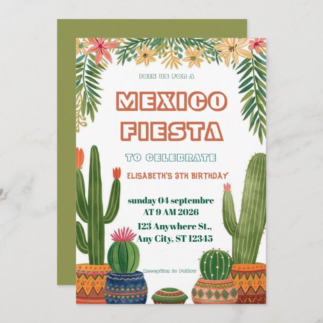 Colorful Mexican Fiesta Birthday  Invitation (Devant / Derrière)