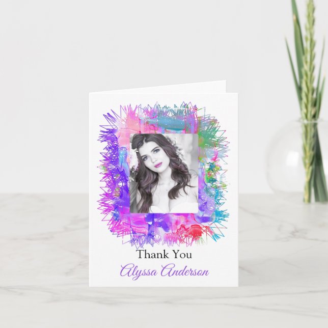 Colorful Moderne Floral Photo Graduation Merci (Devant)