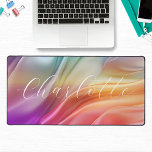 Colorful Moderne Vague Abstraite Nom personnalisé<br><div class="desc">Colorful Moderne Vague Abstraite Personnalisée Calligraphie Script Nom de bureau Mat dispose d'un motif abstrait moderne coloré en violet, rose, orange et vert avec votre nom personnalisé dans un élégant script de calligraphie moderne. Un cadeau parfait pour la famille et les amis pour l'anniversaire, Noël, Fête des Mères, Grands-parents, soeur,...</div>