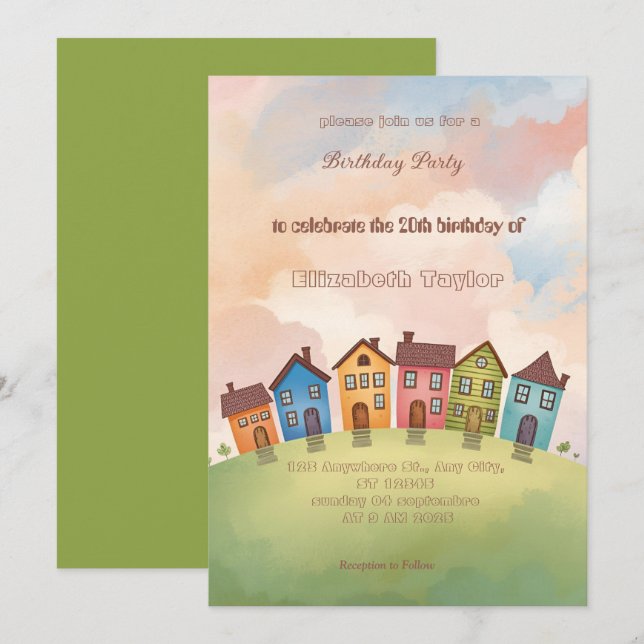 Colorful Neighborhood Birthday Invitation   (Devant / Derrière)