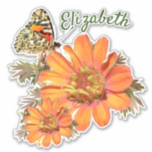 Colorful Orange Flowers and Butterfly Sticker