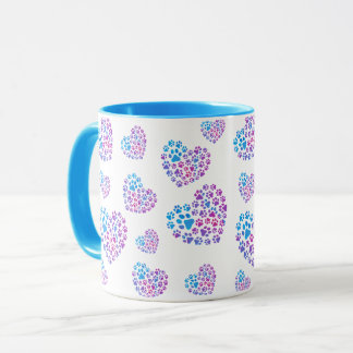 Colorful Paws in Hearts Mug