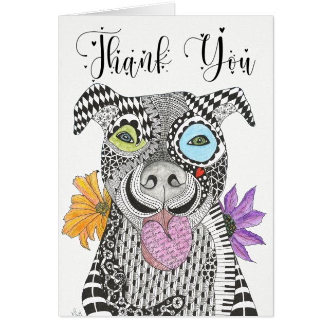 Colorful Pitbull Dog Thank You Greeting Card (Devant)