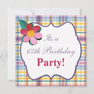 Colorful Plaid 65th Birthday Invitation
