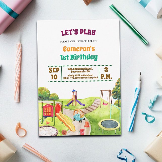 Colorful Playground Party 1st Birthday Invitation (Créateur téléchargé)