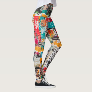 Colorful Pop Art Mixed Media Collage Leggings