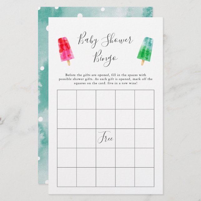 Colorful Popsicle Baby shower Bingo Jeu (Devant / Derrière)