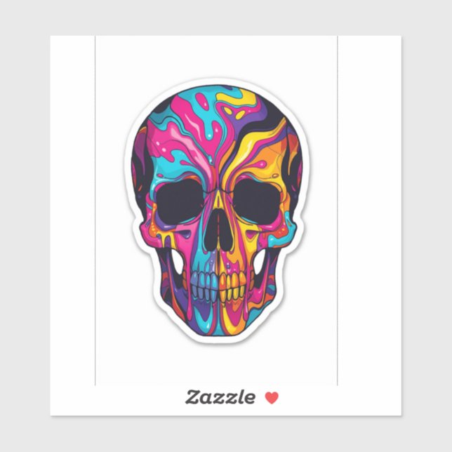  Colorful Psychedelic Skull Vinyl Sticker (Feuille)