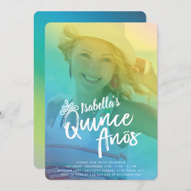 Colorful Quinceanera fille Invitation de fête d'an (Devant / Derrière)
