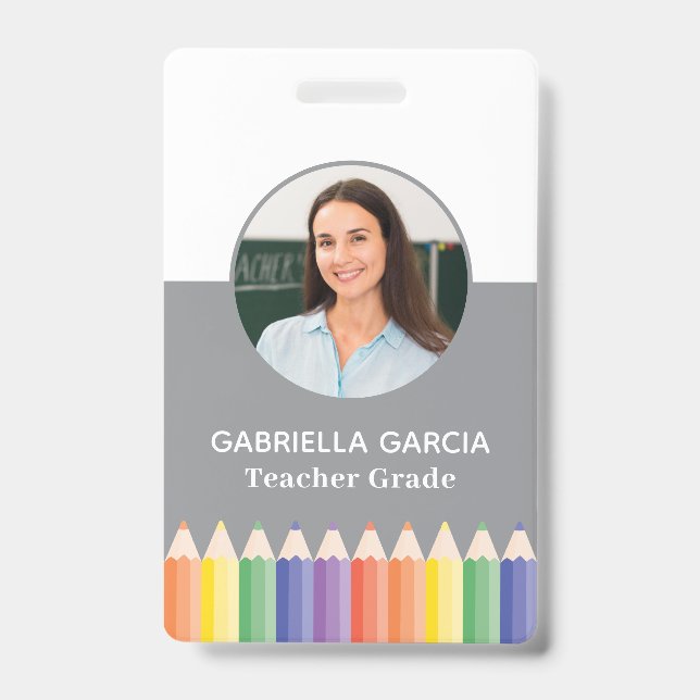 Colorful Rainbow Teacher Photo ID badge (Face)