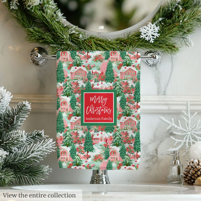 Colorful red and hot pink Christmas preppy towel (Colorful red and hot pink Christmas preppy towel)