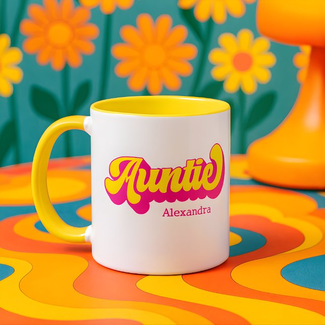 Colorful Retro Auntie Custom Name Mug (Créateur téléchargé)
