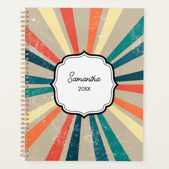 Colorful Retro Rainbow Sunburst carnet de rendez-v (Devant)