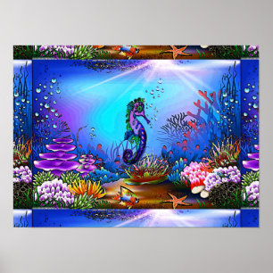 Colorful seahorse poster