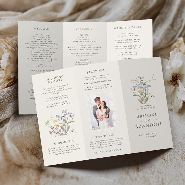 Colorful Spring Fleur sauvage Meadow Wedding Progr (Colorful Spring Wildflower Meadow tri fold Wedding Program)