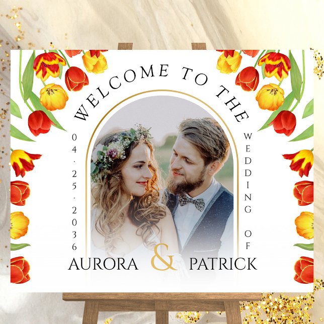 Colorful Spring Tulip Photo Mariage Affiche de bie (Colorful Spring Tulip Photo Wedding Welcome Sign)