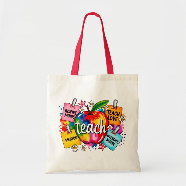 Colorful Teach Rainbow Apple Teacher Tote Bag  (Devant)