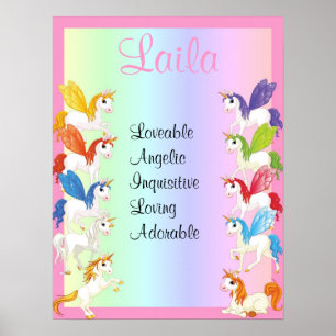 Colorful Unicorn Any Name Art Print Poster