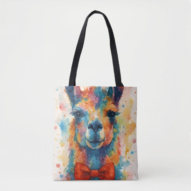 Colorful Watercolor Llama Tote Bag (Devant)