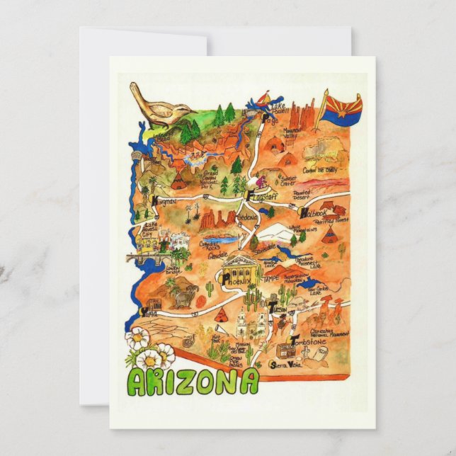 Colorfully Illustrated Arizona Map Flat Card (Devant)