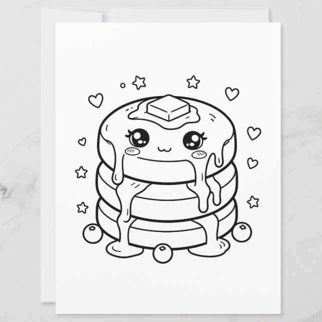 Coloriage d'une pile de pancakes kawaii (Devant)