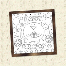Colorie-moi, Joyeux Anniversaire Chat | Carte d'ac