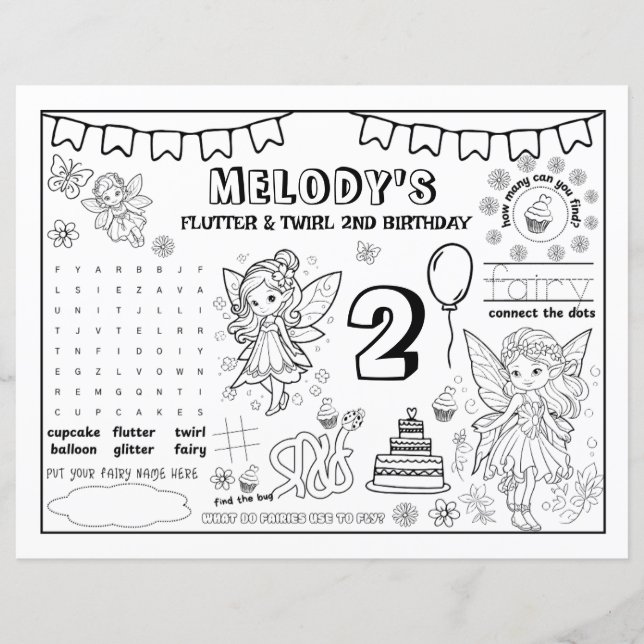 Coloring Book Fairy 2nd Birthday Paper Sheet (Devant)