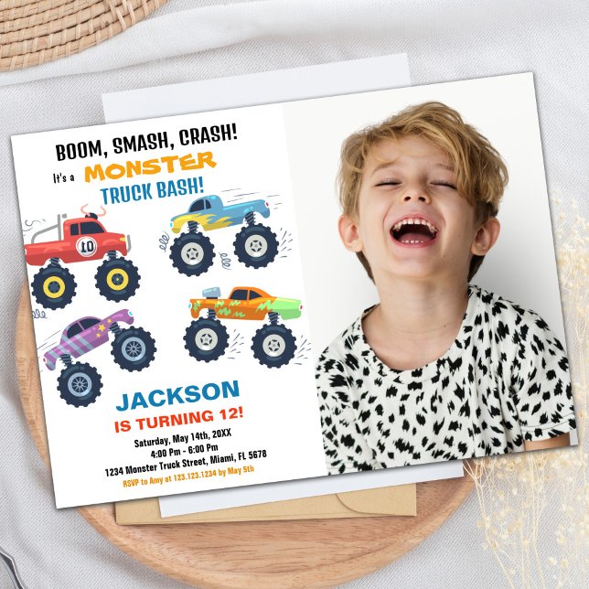 Colors Monster Camion Invitations Anniversaire Pho (Colours Monster Truck Birthday Invitations Photo)