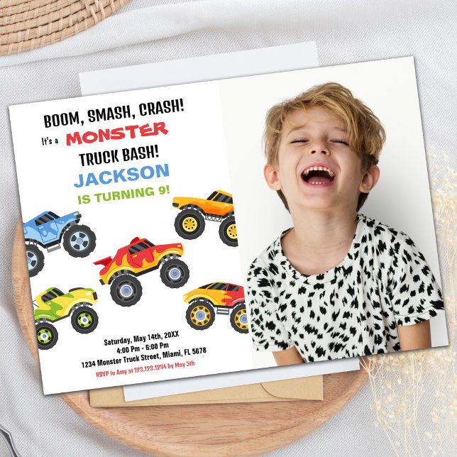 Colors Monster Camion Invitations Anniversaire Pho (Colours Monster Truck Birthday Invitations Photo)