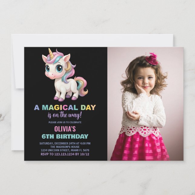 Colors Unicorn Invitations d'anniversaire avec pho (Devant)
